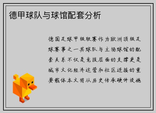 德甲球队与球馆配套分析